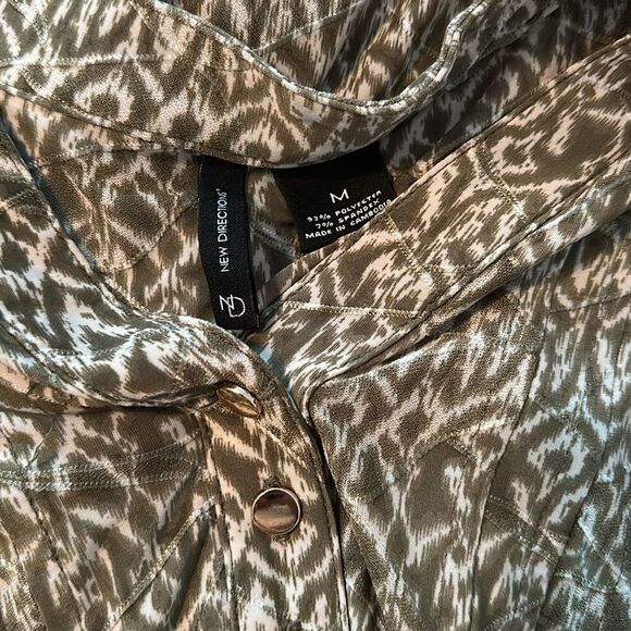 New Directions Green White Boho Casual Top Blouse Shirt Medium M - Picture 5 of 6